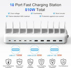 510W Fast Charging Station for Multiple Devices, 10 Port USB C Charger Station - Image 4