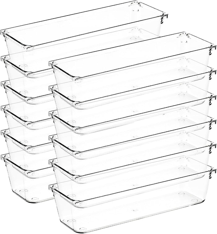 12 Pack Drawer Organizers, 3"X 9" Clear Acrylic Storage Bins
