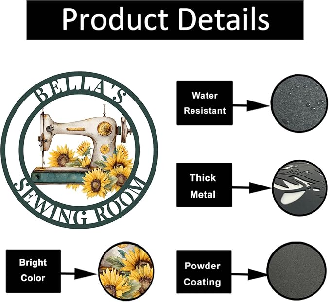 Custom Sewing Room Wall Decor Sign, Personalized Sunflower Sewing Machine Craft - Image 6