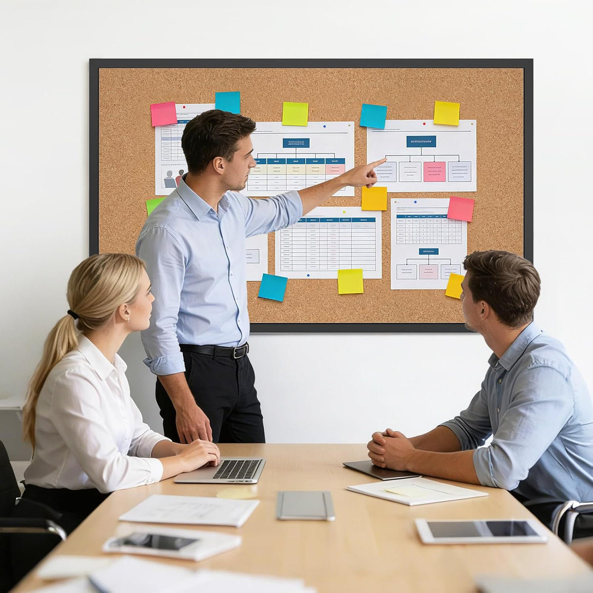 Forlogic Cork Board Bulletin Board with Black Wood Frame， 32 x 48 Large Corkb...