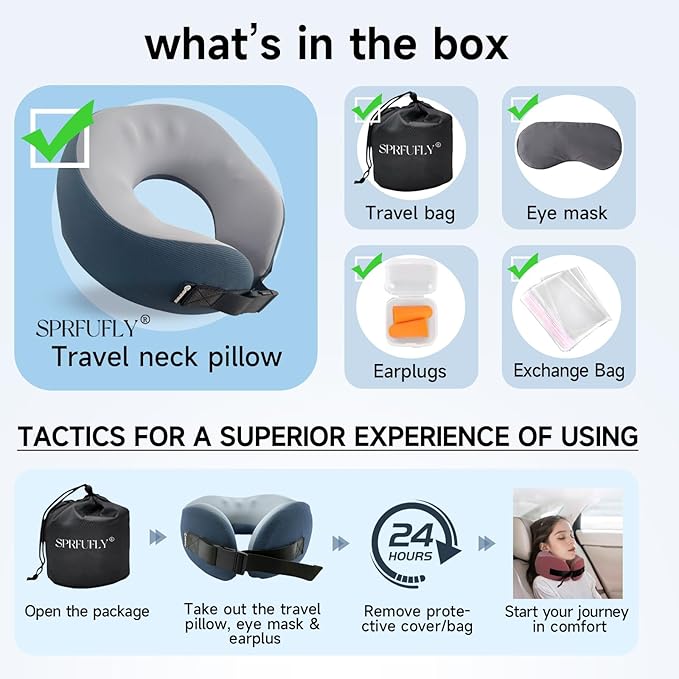 SPRFUFLY Soft Travel Pillow, 100% Memory Airplane Pillow - Image 4