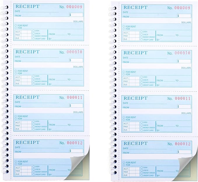 2 Packs Receipt Book with Carbon Copies, Money and Rent Receipt Book, 2-Part by Yeplan