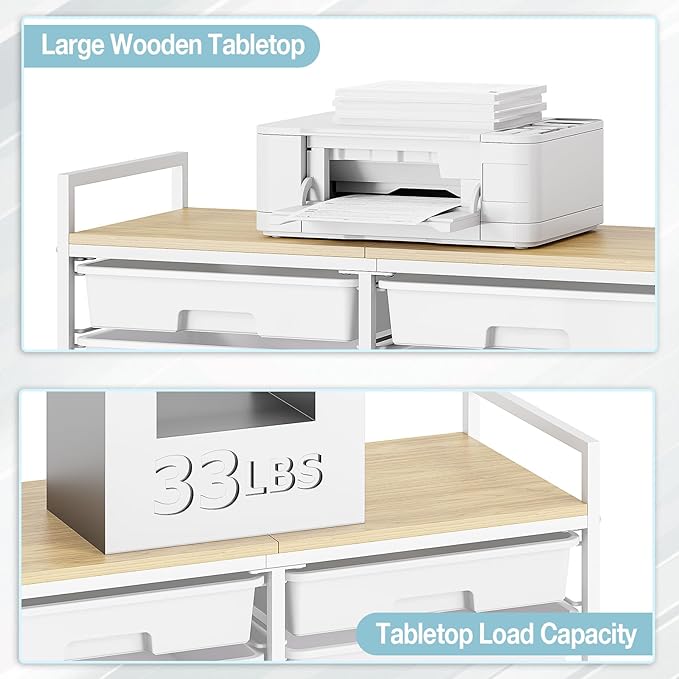 Rolling Storage Cart with 12 Drawers, Wooden Tabletop Utility Cart - Image 6