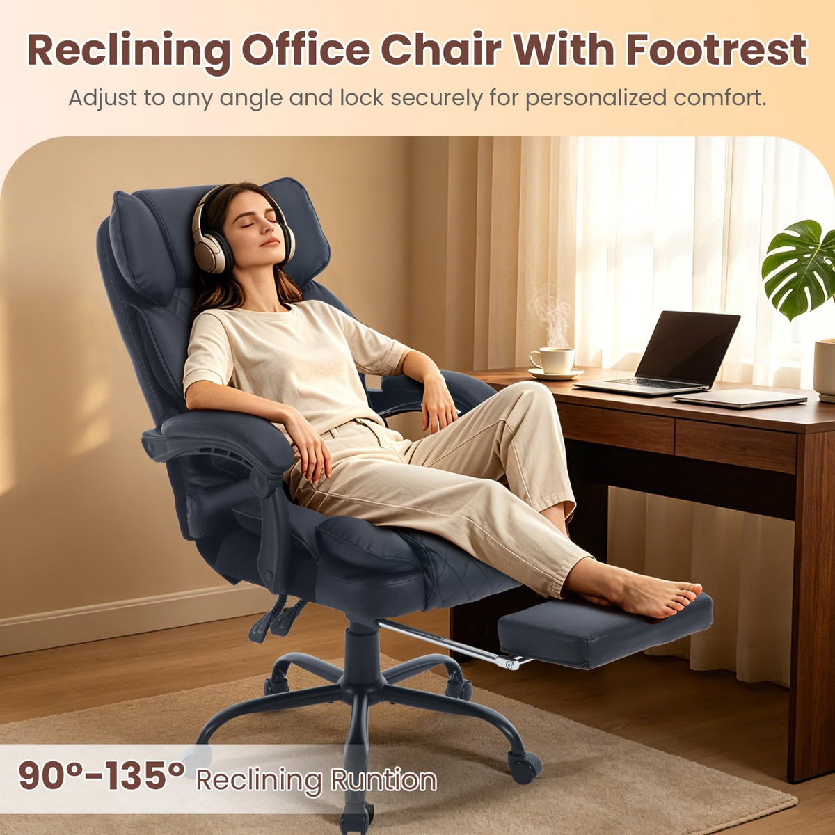 Big Reclining Ergonomic Office Chair with Footrest Black