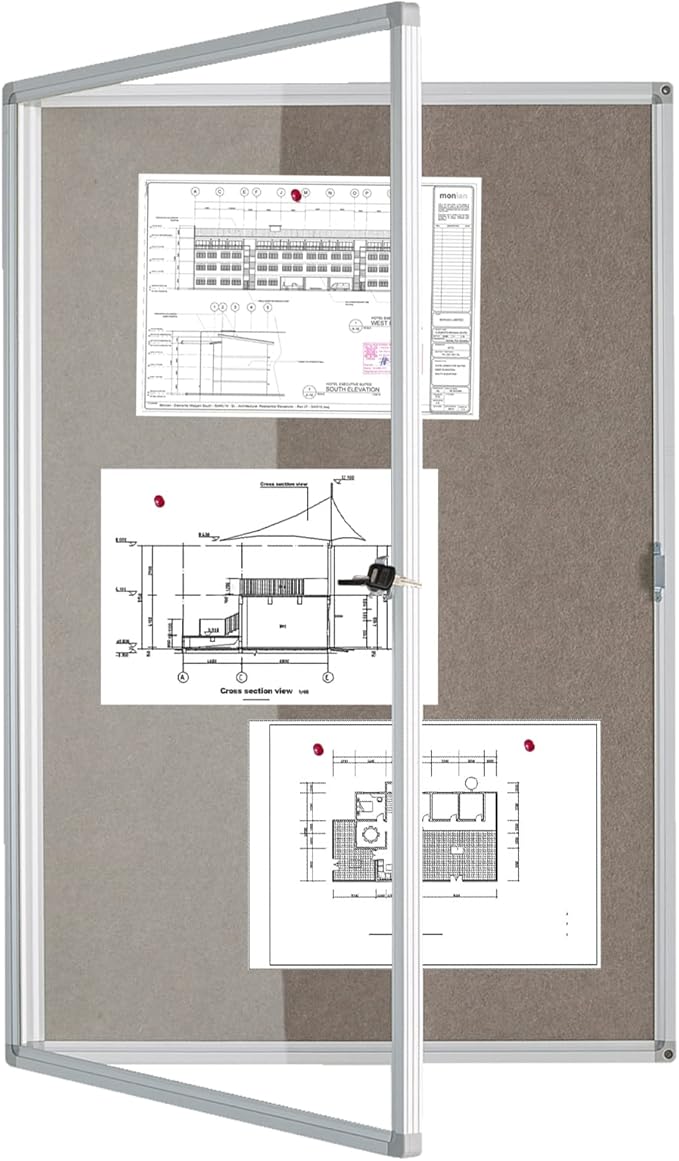 BIBOC Enclosed Felt Bulletin Board 36x24 inch Lockable Cork Noticeboard Display - Image 7