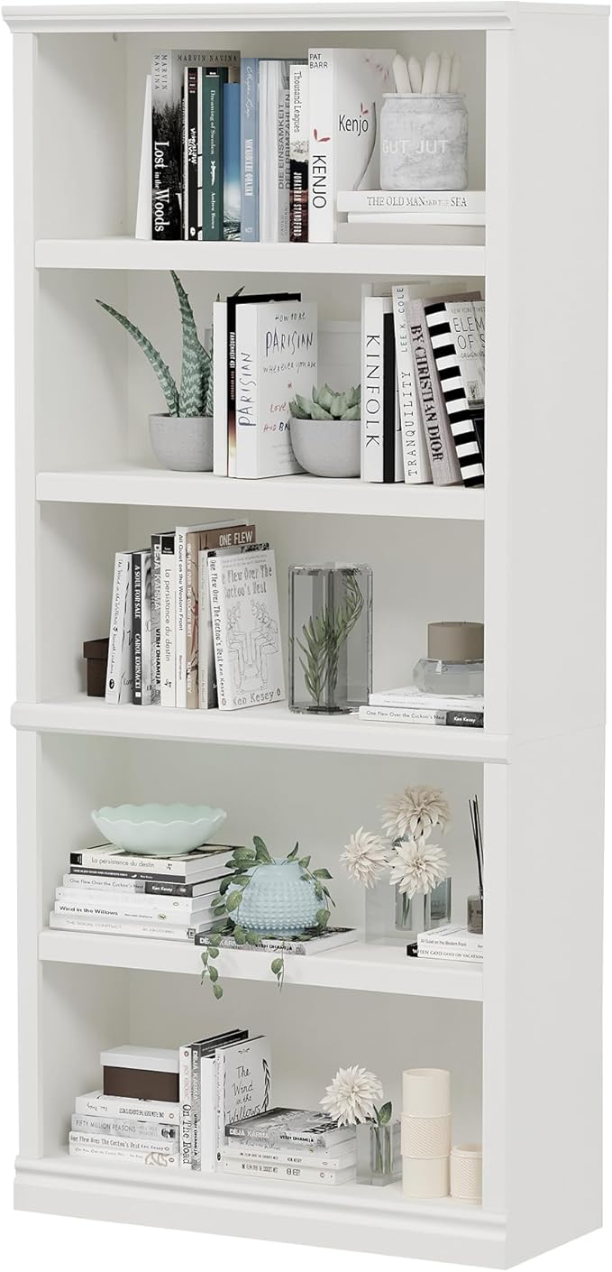 Bevfint 70-Inch Tall White Bookcase, 5 Tiers Shelves Open Storage Bookshelf by Bevfint
