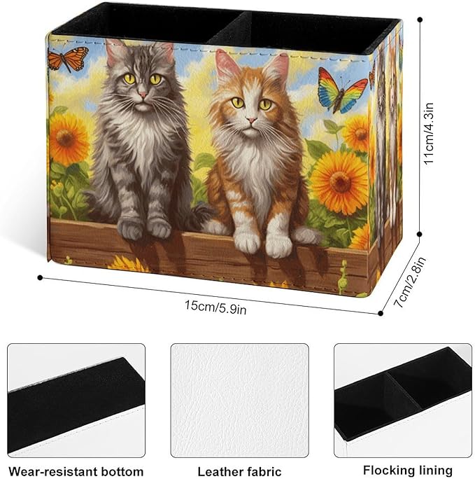 Famame Cute Vintage Cats Sunflower Fence Pencil Holder - Image 3