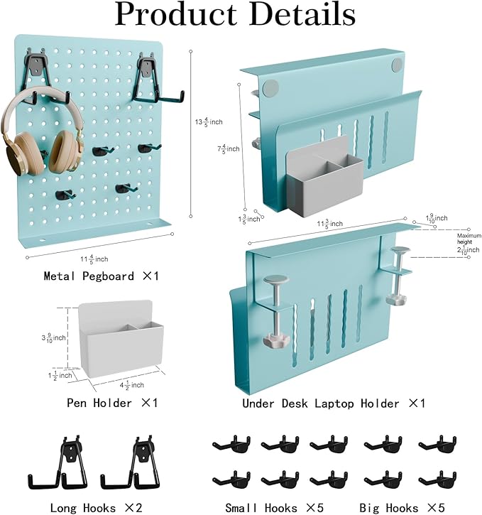 Henitol Desk Side Storage with Clamp-On Desk Pegboard, Steel Privacy Panel - Image 3