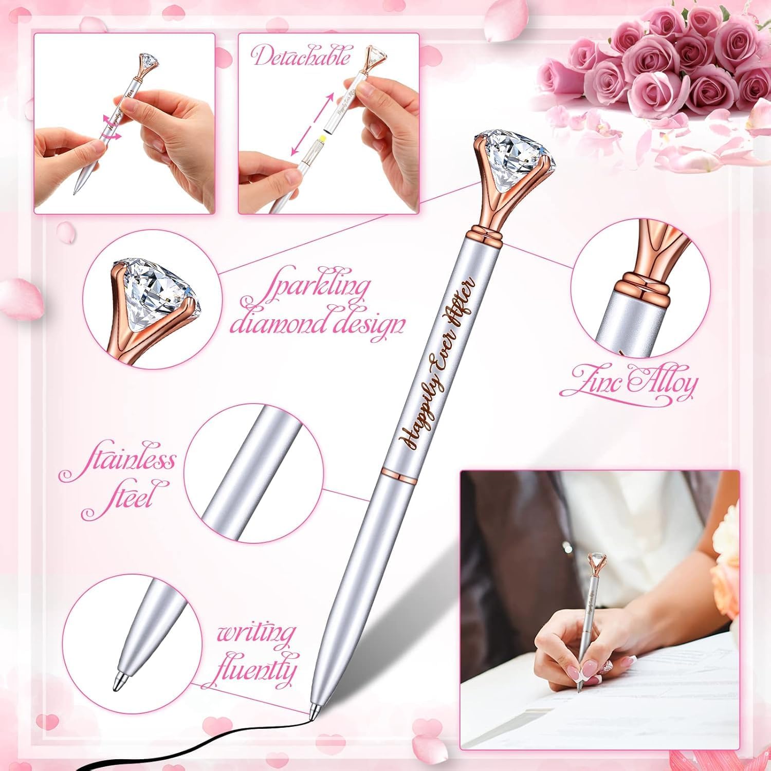 Yexiya 4 Pcs Bridal Shower Gifts Wedding Diamond Pens for Guests