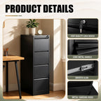 4 drawer file cabinet for home office, vertical, side view