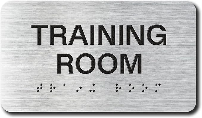 TRAINING ROOM Signs with Raised Text & Grade 2 Braille, Brushed Aluminum/Silver by EliteSign