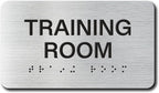 TRAINING ROOM Signs with Raised Text & Grade 2 Braille, Brushed Aluminum/Silver by EliteSign
