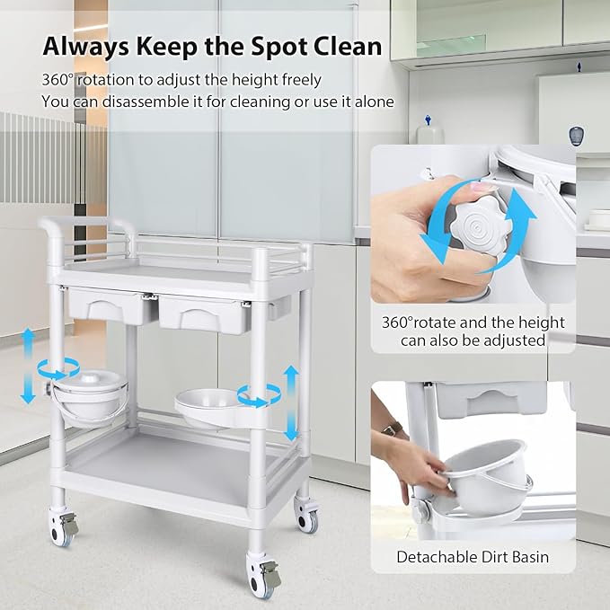 Medical Mobile Trolley Cart 2-Shelf 220 LBS Max Load Rolling Utility Cart Heavy - Image 5