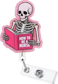 How to Be A Nurse Funny Skeleton Book Nurse Badge Reel, Cute Pink Radiology by LINAYOHA