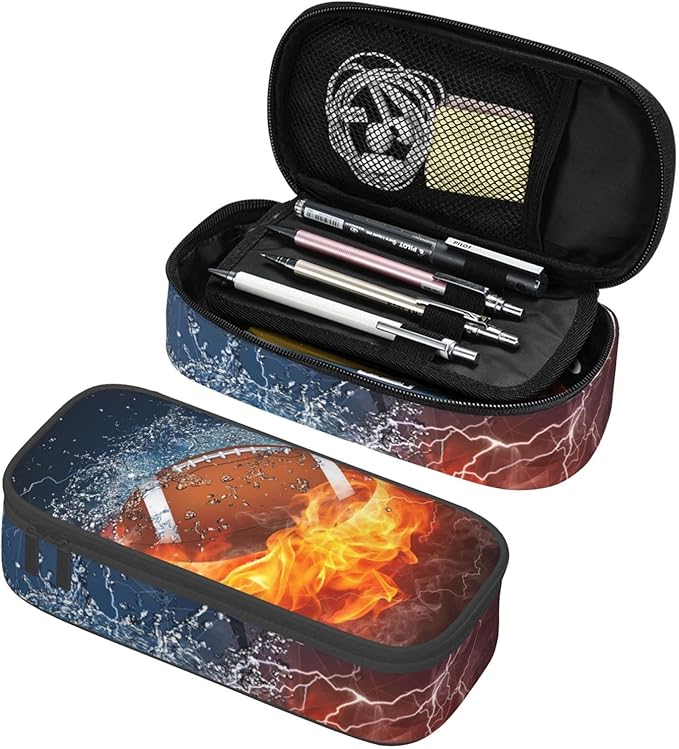 SNAPMADE Boys Pencil Box with Football Pattern, Cool Sports Pencil Case Large by SNAPMADE