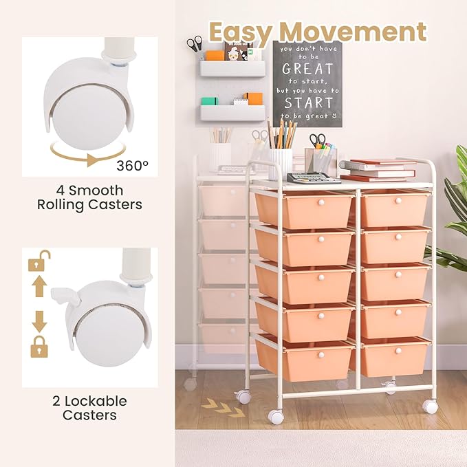GOFLAME 10-Drawer Rolling Storage Cart, Art Craft Storage Organizer on Wheels - Image 5
