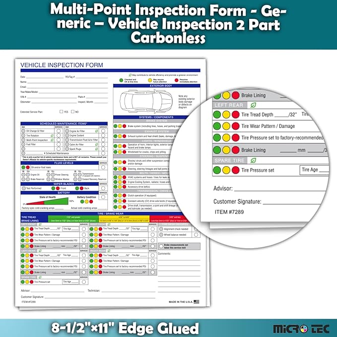 Multi-Point Inspection Form for Vehicles – 2-Part Carbonless Vehicle Checklist - Image 5