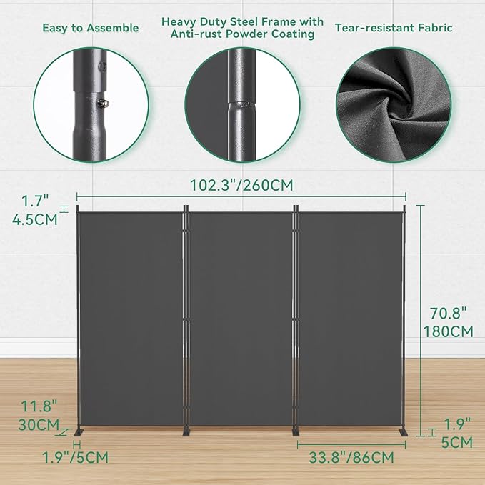 Helios&Hestia 3-Panel 6 ft Tall Indoor Folding Room Divider, Portable Privacy - Image 5