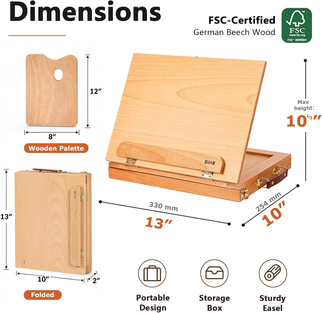 djar tabletop sketchbox art easel with storage & shown in use
