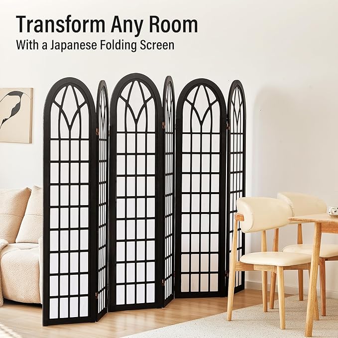 ALeesing Folding Room Divider Privacy Screen Freestanding 6-Panel Shoji Style - Image 8