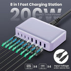 USB C Charger 200W USB C Charger Block GaN III 8-Port Fast Charging Station PD - Image 4