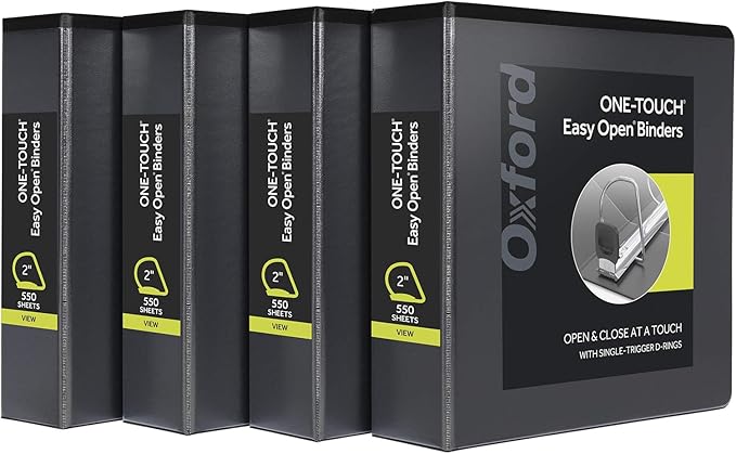 Oxford 3 Ring Binders, Binders for School and Office, 2 Inch ONE-Touch Easy by Oxford