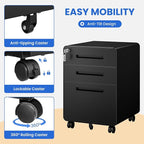 MIIIKO Mobile Filing Cabinet 3 Drawer, Rolling Small File Cabinet - Image 6