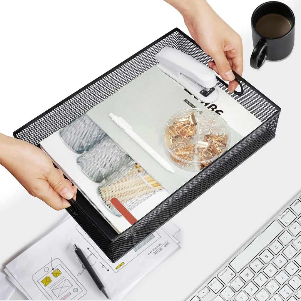 neudeco desk drawer organizer, 4 pack metal mesh showing dimensions