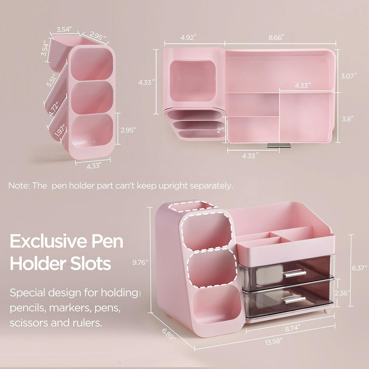 hblife desk organizer with pen pencil holder for showing dimensions