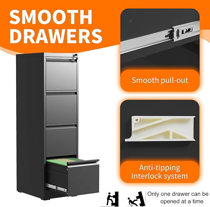 OPTYMIRA 4 Drawer Metal File Cabinet - Image 5