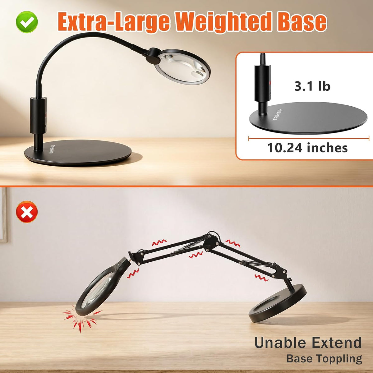10X 30X Large Magnifying Glass with Light and Stand, 3 Color Mode