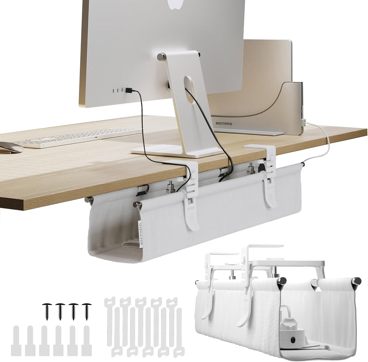 Ascrono Original No Drill Under Desk Cable Management Tray 27.3"