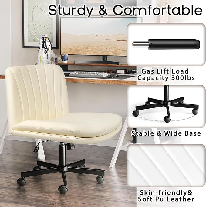 PUKAMI Criss Cross Chair with Wheels, Armless Cross Legged Office Desk Chair - Image 6
