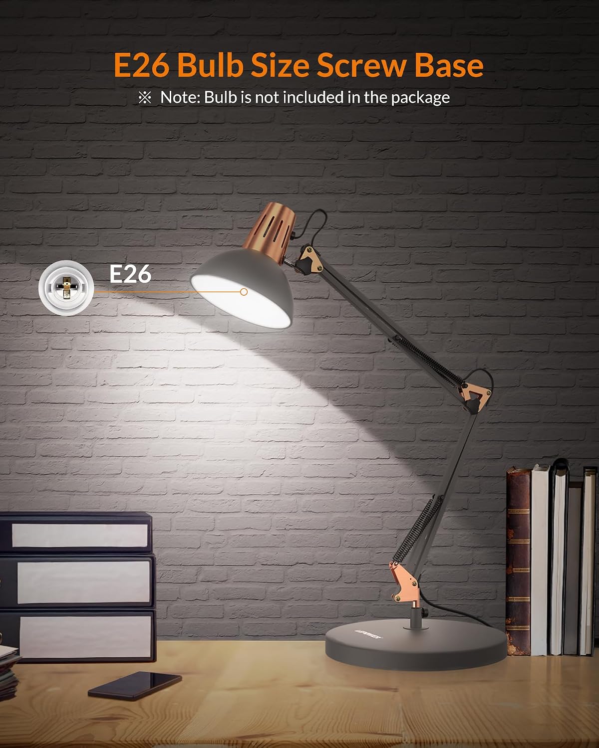 lepower metal adjustable desk lamp with clamp, swing showing dimensions