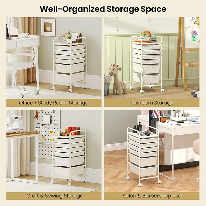 Giantex 6 Storage Drawer Cart Rolling Organizer Cart - Image 4