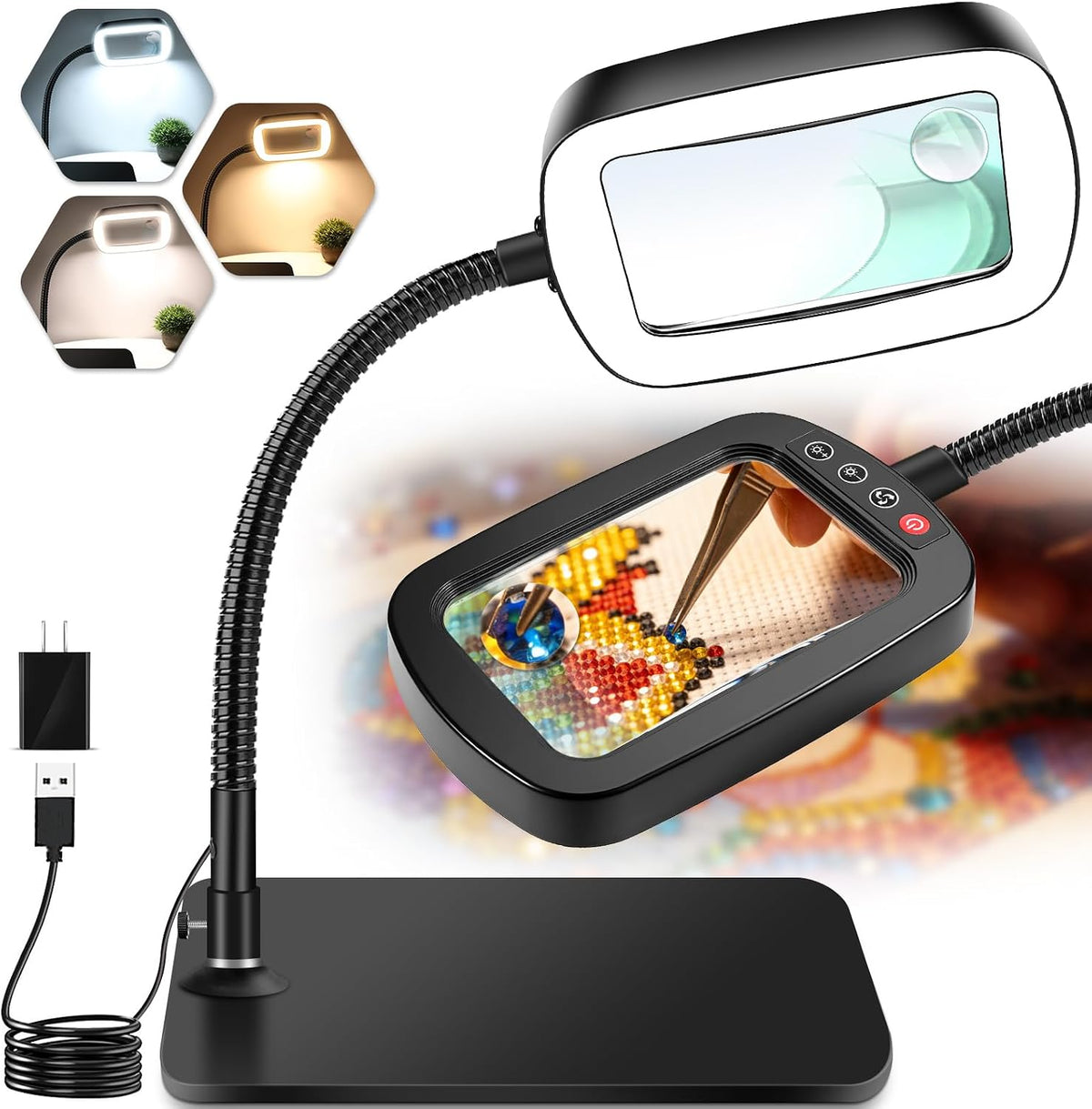 10X 30X Large Magnifying Glass with Light and Stand