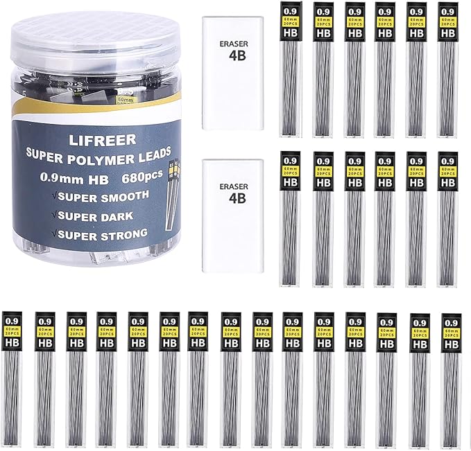 Lifreer 0.9 mm lead refills, Unbreakable 0.9mm lead pencil refills And 2 by Lifreer