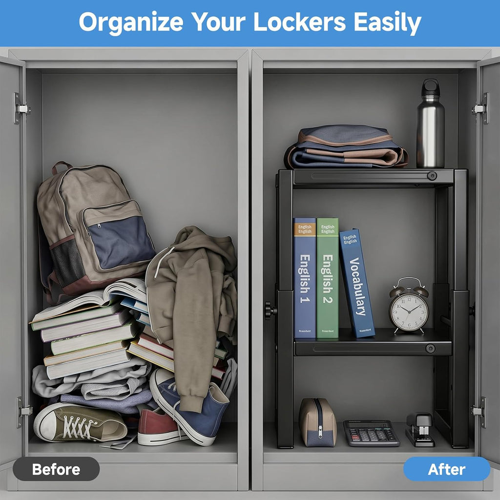 Locker Organizer Shelf, Expandable Width and Height, Locker Shelf | Heavy Duty,Metal,Stackable ,Locker Organizer Shelves Ideal for School, Office,Gym Lockers