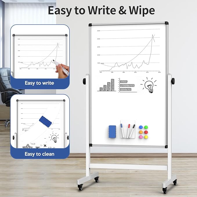 40x28 Inches Mobile Whiteboard, Double Sided Magnetic Dry Erase Board Height - Image 5