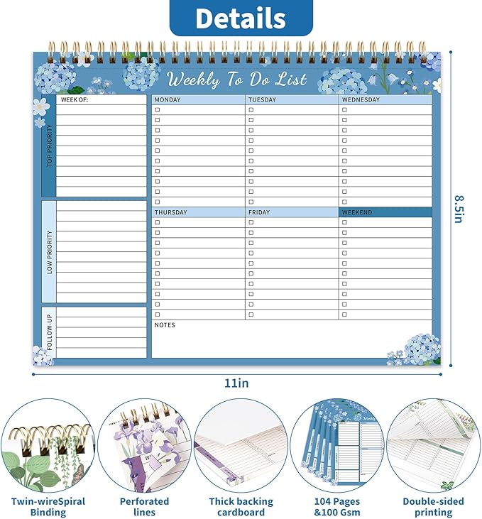 104 Pgs Weekly To Do List Notepad, 52 Duplex-Printed Undated Sheets 100 - Image 3