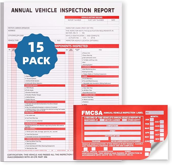 15-Pack Annual Vehicle Inspection Report Form, 3-Ply Carbonless Form and by Unknown