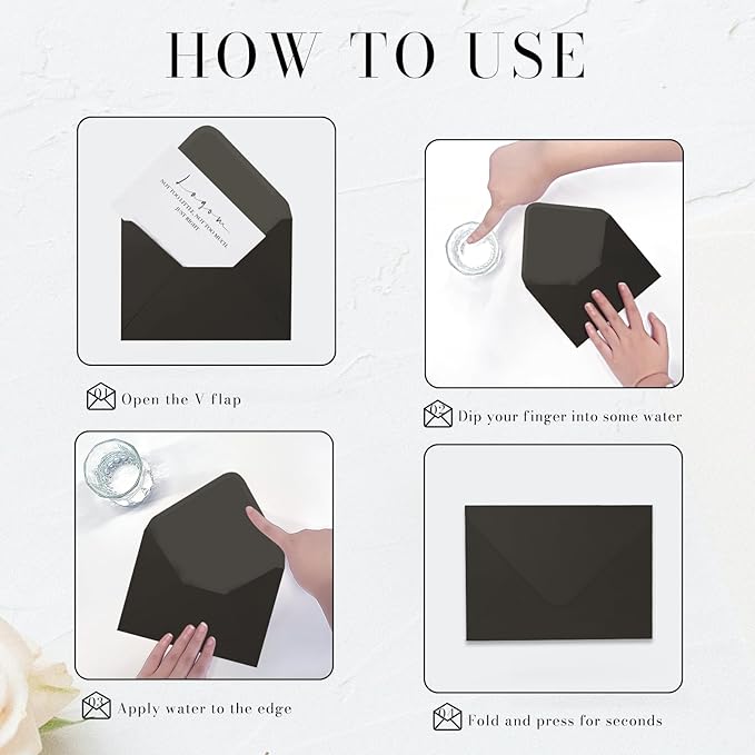 A7 Black Envelopes 100 Pack, Goefun V Flap Invitation Envelopes - Image 3