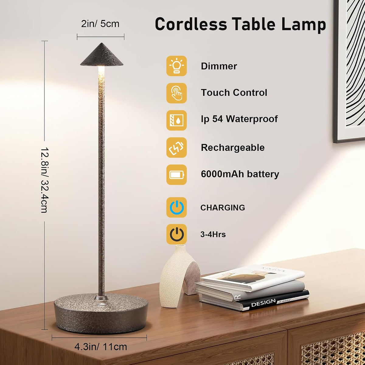 Cordless Rechargeable Led Table Lamp Battery Operated Light Charcoal Gray 2