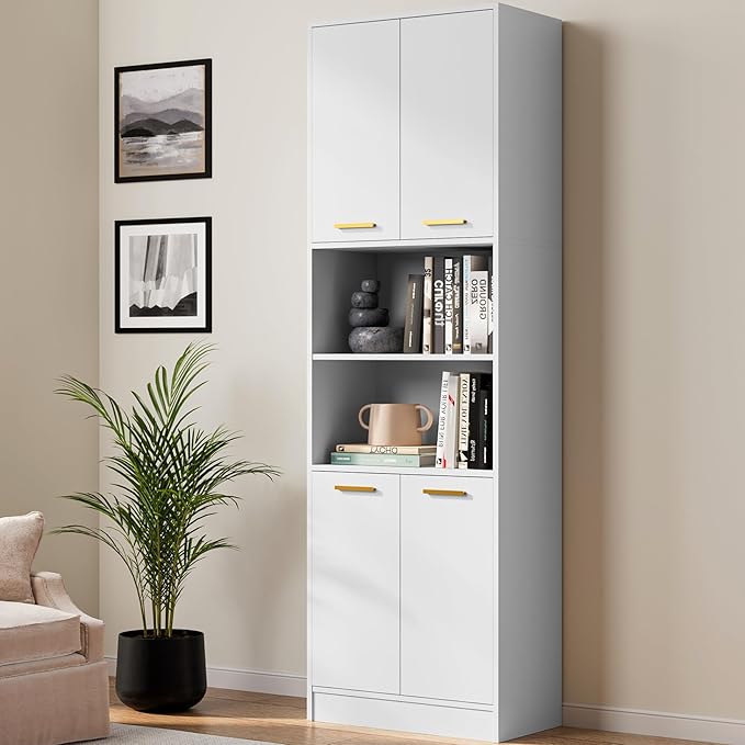 Cozy Castle Kitchen Pantry Cabinet, 4 Doors Open Countertop Utility Hutch by CozyCastle
