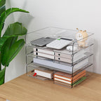 paper organizer letter tray, 4-pack acrylic file organizer showing dimensions