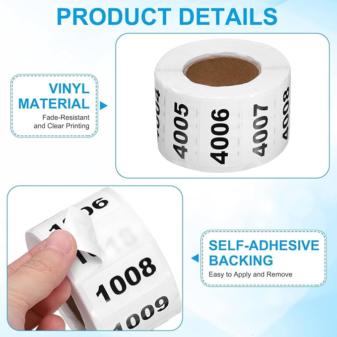PATIKIL 0.8 x 1.6 Inch Inventory Number Sticker, 1 Roll 4001 to 5000 - Image 4