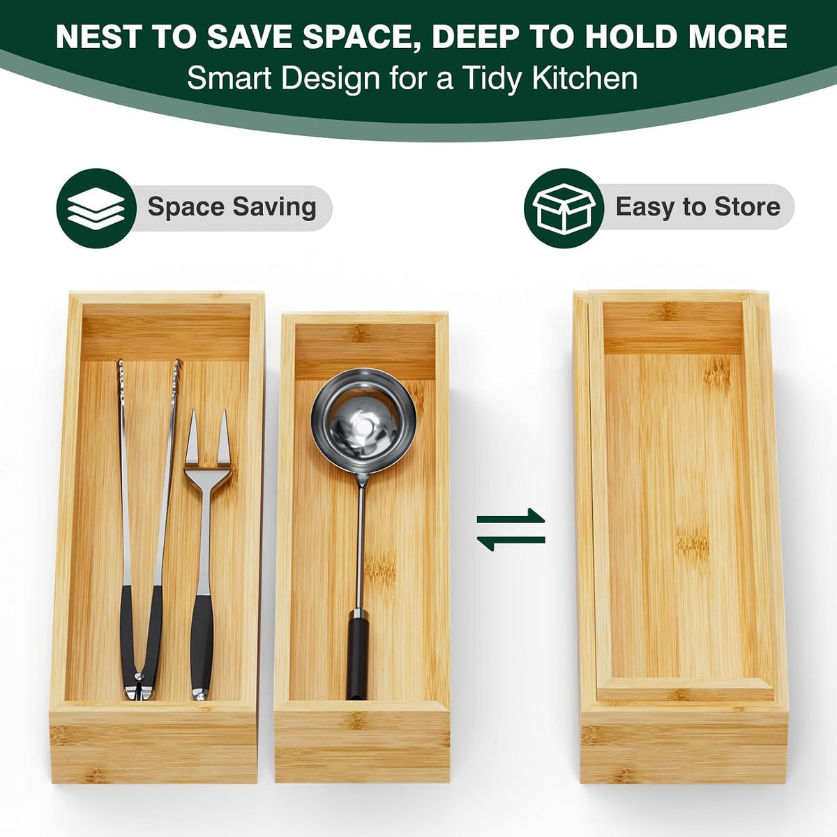 Bamboo Kitchen Drawer Organizer, Set of 2, Nested, 15" x 5" x 2.5&q...