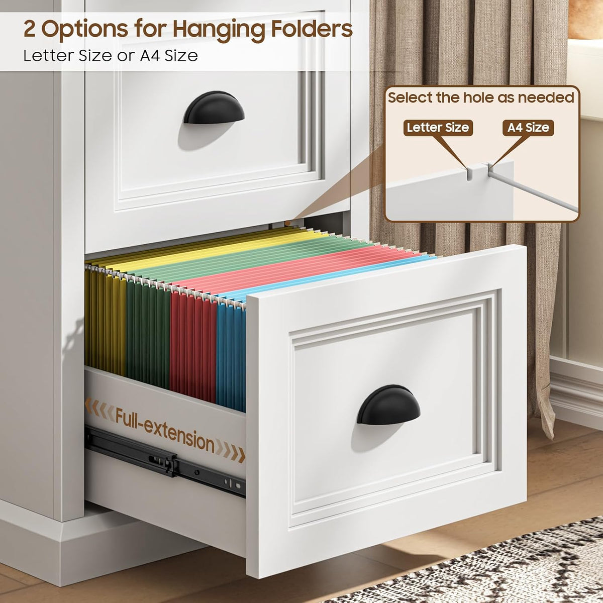 Halitaa Vertical File Cabinet with 2 Drawers for Home Office, White