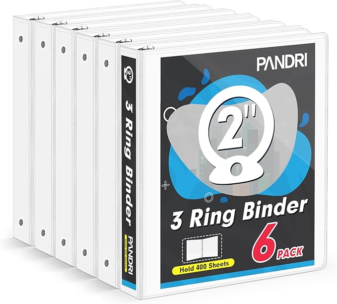 3 Ring Binder 2 Inch, PANDRI 6 Pack 2-Inch Binder Fits Letter Size 8.5'' x 11'' by PANDRI