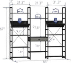NUMENN Triple Wide 5 Tier Bookshelf, Adjustable Rustic Industrial Style Book - Image 3